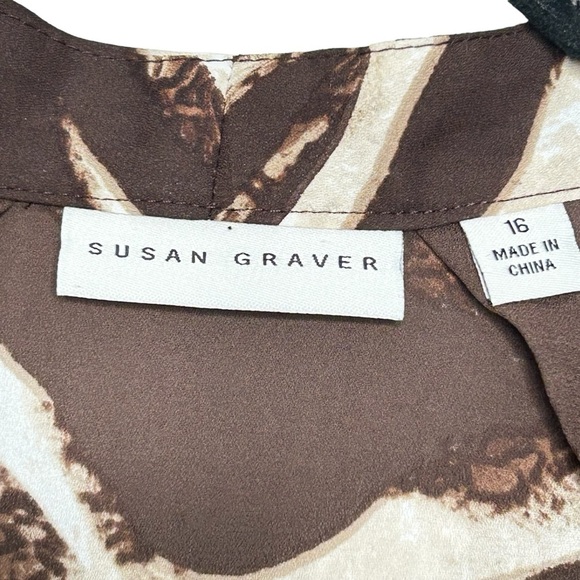 Susan Graver Brown/White Animal Print Chiffon Sleeveless Open Style Vest 16 - Picture 10 of 11